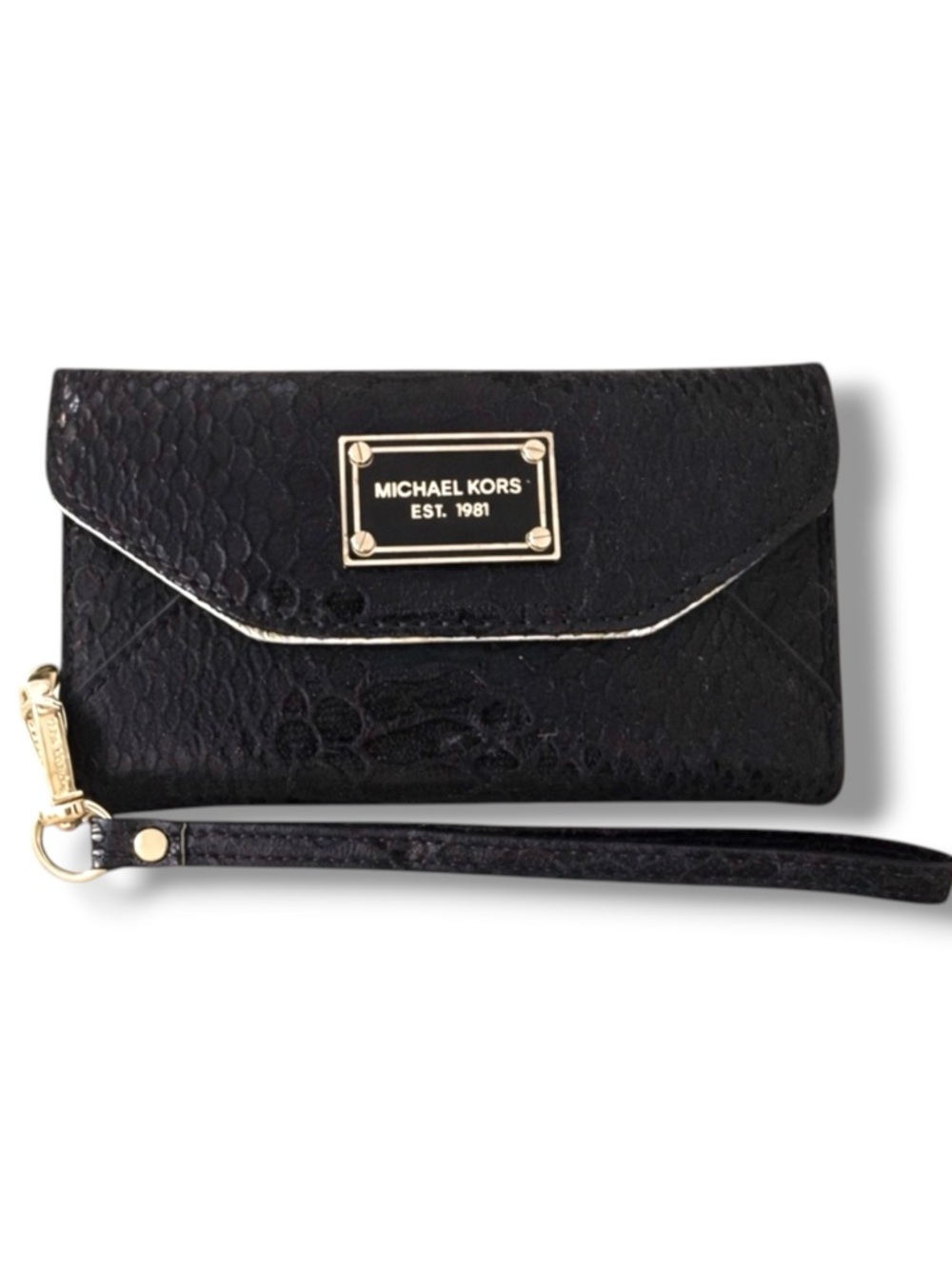 Michael Kors Designer Rare Black Embossed Python Wristlet or Clutch